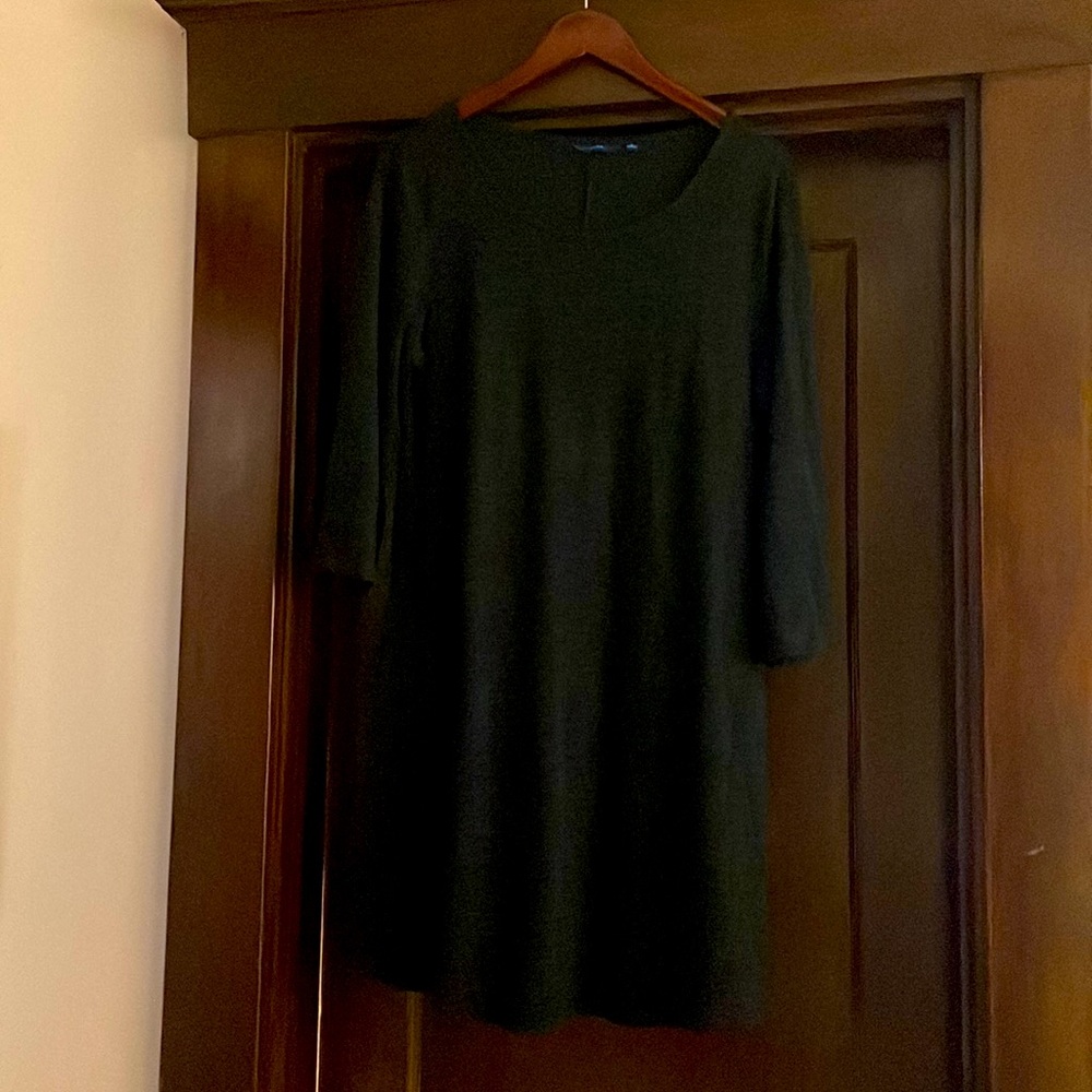 3/4 length, black and turquoise Merle sweater dress.